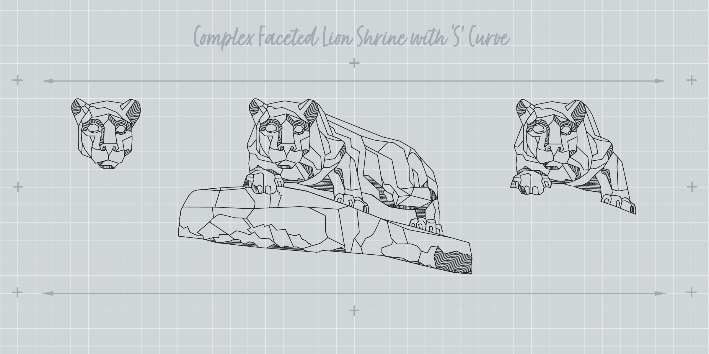 a collection of the Complex Faceted Lion Shrine illustrations with S Curve shading