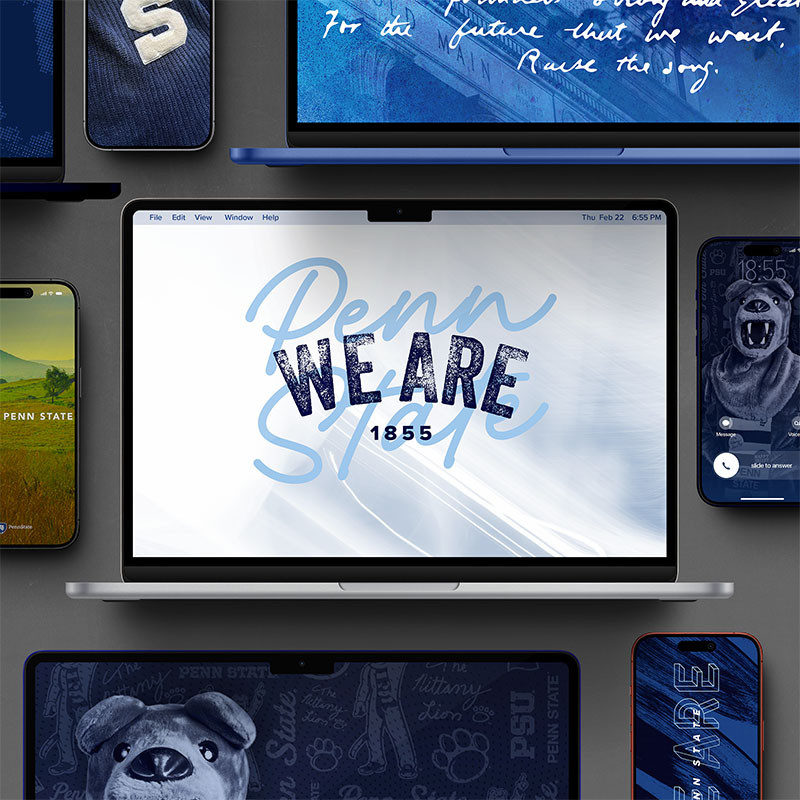 Penn State–branded wallpapers featuring campus imagery, landmarks, and brand elements
